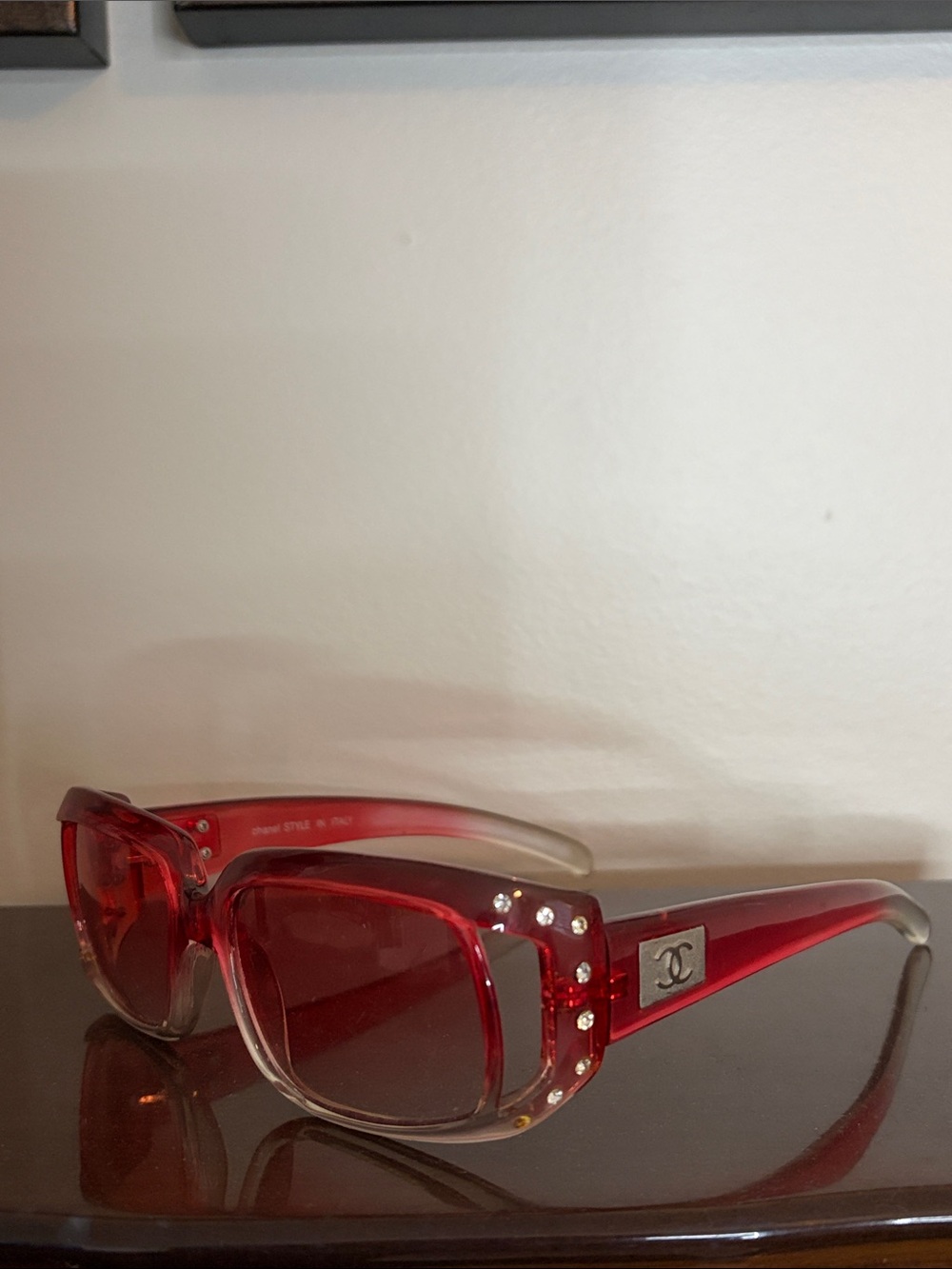 Y2K Red Crystal-Embellished Sunglasses